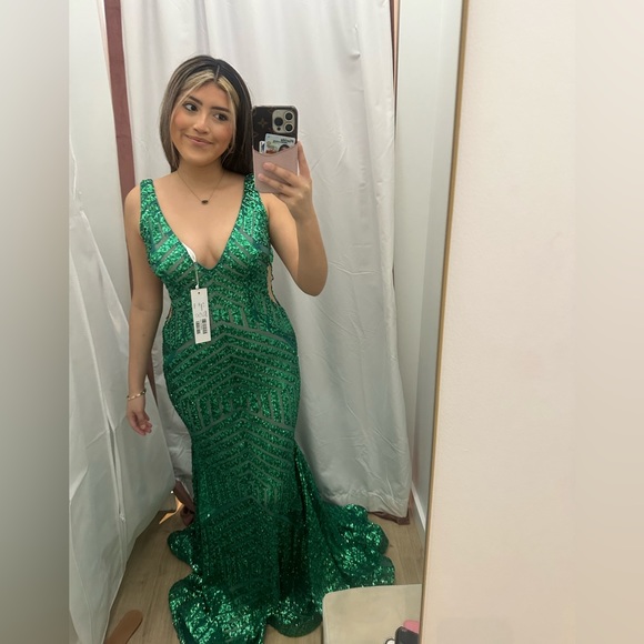 JOVANI V-Neck Geometric Sequin Dress #24096 - Picture 6 of 8